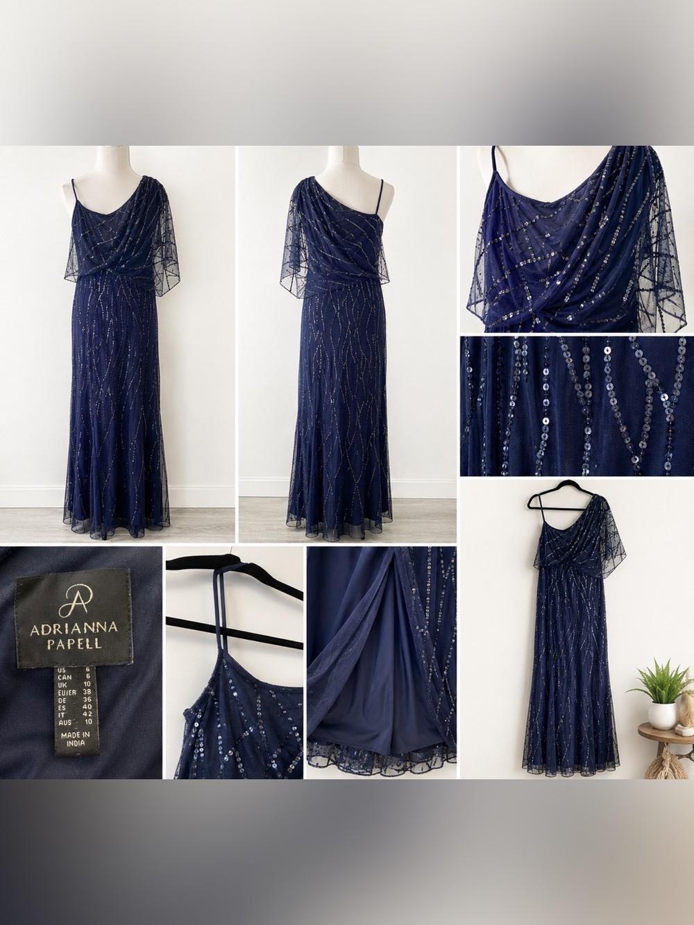 Adrianna Papell Long One Shoulder Beaded Dress